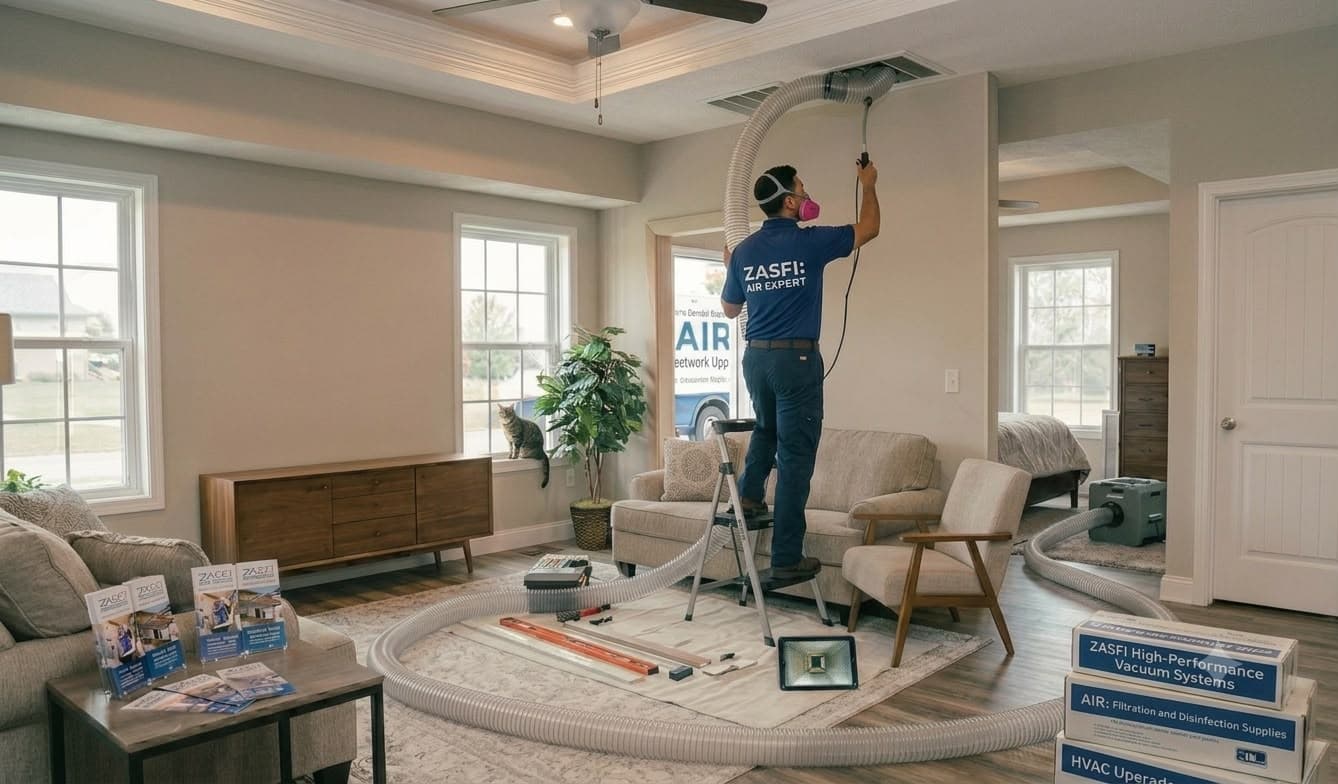 ZASFI technician cleaning a residential air vent